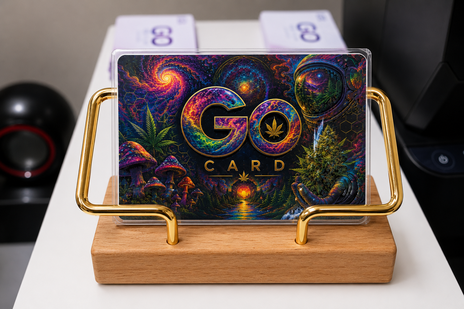 Psychedelic cannabis-themed branded PVC card